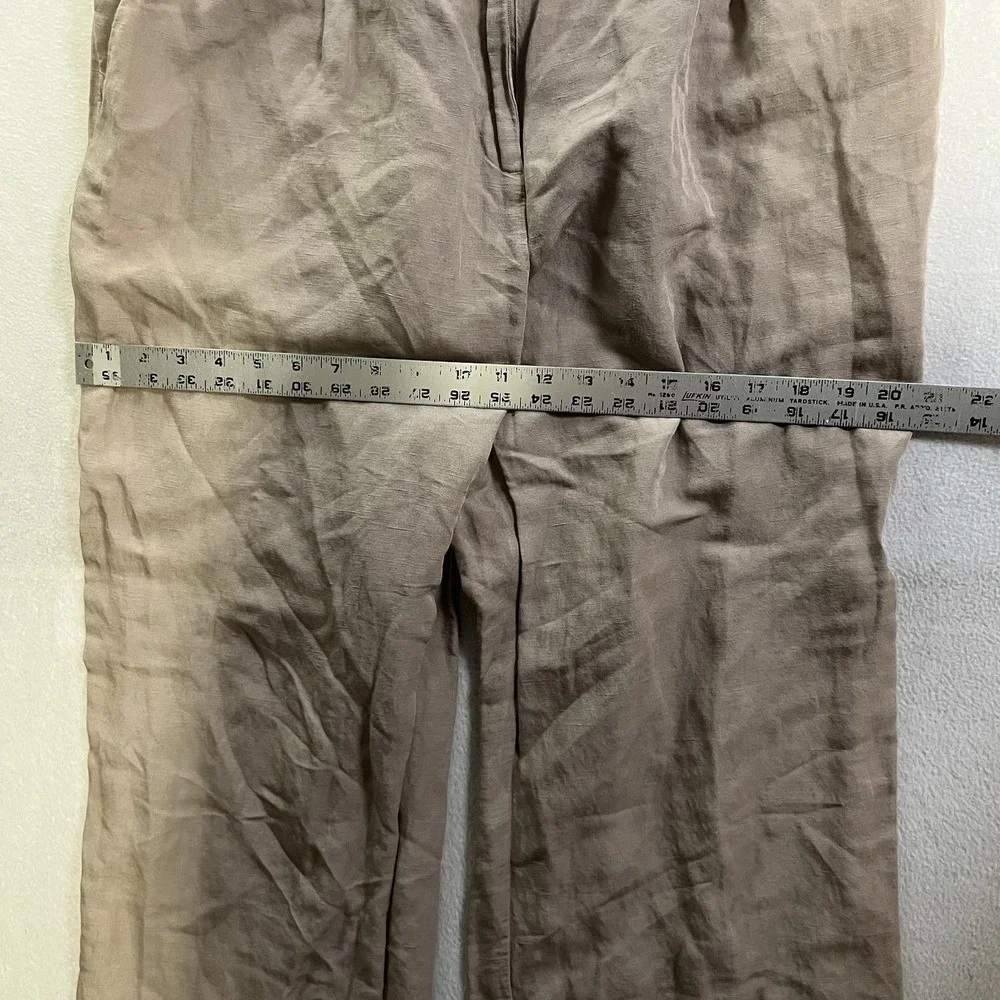 H&M Wide Leg Trousers Pants Women's Size 12 Brown Linen Blend